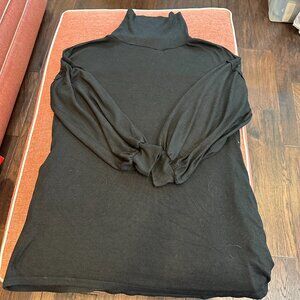 Women's Black Turtle Neck Long Puff Sleeve Sweater Dress Sz L Side Pockets